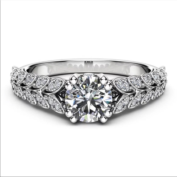 New 925 Silver Two Row Leaves Women’s Diamond Ring - Picture 2 of 4